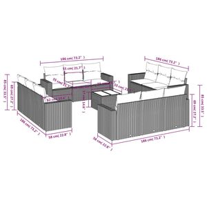 Juego de Sofás de Patio de 13 Piezas en Poliratán Negro con Cojines, Elegante Colección de Muebles para Exteriores - Product Image 3