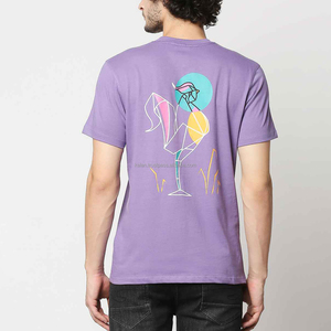 T-shirt en coton à manches courtes pour homme, col rond, violet, avec imprimé lettres, coupe classique, style décontracté, jersey tricoté respirant - Product Image 3