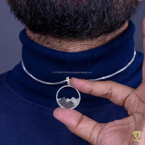 Fully Iced Mountain View Pendant Necklace In Sterling Silver With Black White Moissanite Hip Hop Jewelry Design - Product Image 2