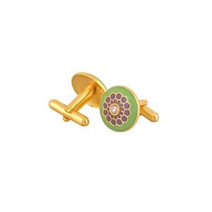 Mancuernillas Redondas de Lujo con Baño de Oro y Esmalte Verde Púrpura para Hombre, Accesorios Florales para Camisa Formal, Regalo de Boda o Negocios - Product Image 4