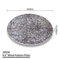 Assiette de service grande taille en mélamine premium 9,5 pouces, motif vent mat, pour steak, sashimi, plat principal, bistro, restaurant, logo personnalisé