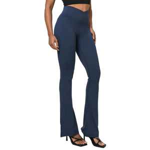 Pantalons de yoga pour femmes à taille haute et longueur cheville |   Fabricant OEM de vêtements de sport respirants extensibles dans quatre directions en Spandex/Polyester - Product Image 1