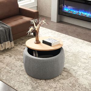 2 in 1 Function Round <b>Storage</b> Ottoman Dark Grey <b>Stool</b> & End Table - Product Image 1