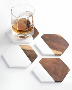 Premium Wood and Marble <b>Coasters</b> with Eco-Friendly Design Rectangle Shape 4X4 Inches. Modern Home & Office Use - Product Image 5