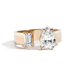 Lab Grown Diamond Open <b>Gap</b> Rings 14k 18k Solid Gold Pear Baguette Classic Teardrop Cuff Stackable Wedding Band Women's Wholesale - Product Image 5