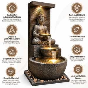 Fuente de Agua de Buda de Lujo de 5 Pies, Fuente de Piedra con Cascada para Interiores y Exteriores, Fuente de Meditación con Estatua - Product Image 5