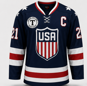 Camiseta de Hockey sobre Hielo para Hombre, Manga Larga, Cuello en V, Impresión Sublimada, Absorbe la Humedad, Antibacteriana, Personalizable con Nombre de Equipo, Corte Regular - Product Image 1