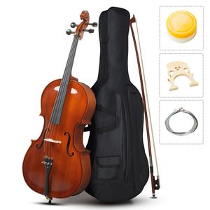 Cello 4/4 professionnellement fabriqué avec table en épicéa et dos/côtés en érable à motif tigre # # # # Couleur naturelle # # # # Cordes de pont en résine avec nœud de sac - Product Image 1