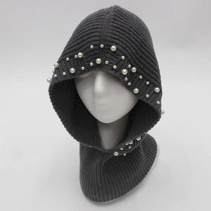 Cream Knitted Pearl Hooded Ear Muffs <b>Women</b> Winter Warm Face Cover - Product Image 6