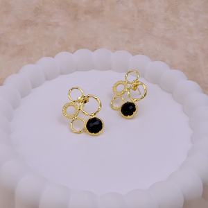 Pendientes hechos a mano de piedras preciosas de ónix negro y latón geométrico, joyería de moda de estilo bohemio para mujer - Product Image 5