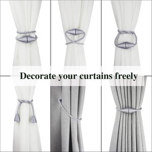 Modernos sujetadores magnéticos para cortinas, paquete de 2, hechos a mano, con tejido gris, para cortinas decorativas, sujetadores decorativos para ventanas - Product Image 5