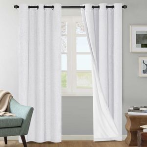 Rideaux occultants de 84 pouces pour chambre à coucher, 2 panneaux en faux lin avec doublure isolante thermique blanche, occultation totale à 100 %, avec cantonnières - Product Image 1