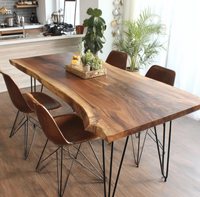 Ensemble de table à manger de luxe 6 places, style mid-century modern, en bois de manguier artisanal avec incrustations en feuille d'or, pour maison, hôtel, appartement