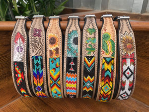 New Product Designer High Quality Hand Tooled Leather Adjustable Beaded Pet Collar Luxury Handmade Cowhide Leather Dog Collar - Product Image 3