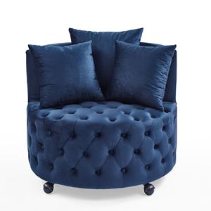 Velvet Upholstered <b>Swivel</b> <b>Chair</b> with Button Tufted Design and Movable Wheels <b>Living</b> <b>Room</b> <b>Chair</b> Including 3 Pillows - Product Image 1