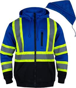 Vestes de sécurité bomber personnalisées, haute visibilité, imperméables, à fond noir, avec doublure polaire amovible et capuche escamotable - Product Image 4