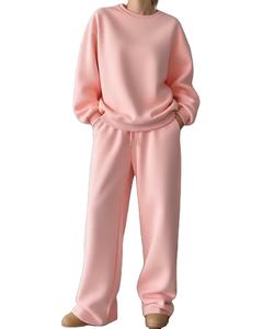 Conjunto Casual de Dos Piezas para Mujer, Otoño-Invierno, Incluye Sudadera con Cuello Redondo y Pantalones Anchos de Forro Polar Transpirable, Apto para Lavado a Máquina - Product Image 1