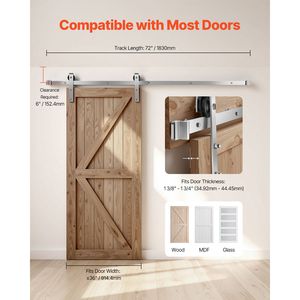 Kit de Herrajes para Puerta Corredera de 6 Pies, Sistema de Rieles con Capacidad de Peso de 330 LBS, Compatible con Ancho Máximo de 36 Pulgadas, Grosor de 1 3/8 a 1 3/4 Pulgadas - Product Image 6