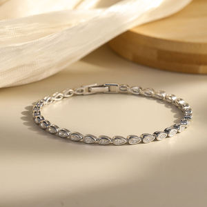 Moissanite Tennis Bracelet Silver Pear Cut Teardrop Sparkling Elegant <b>Gift</b> for Her Engagement Party Anniversary Bridal Trendy - Product Image 1
