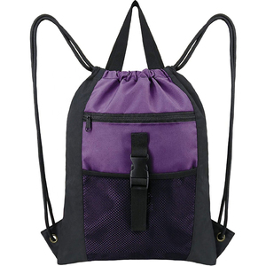 Purple <b>Drawstring</b> <b>Backpack</b> With Zippered Pocket And Mesh Compartment Adjustable Straps Unisex Gym Bag Lightweight Casual Style - Product Image 4