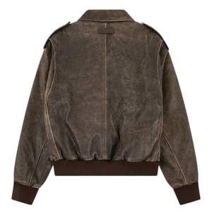 Chaqueta Bomber de Cuero Desgastado para Hombre en Color Marrón con Cierre de Cremallera de Diseño Elegante y Tela de Alta Calidad, Estilo Moderno - Product Image 2