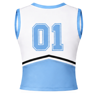 Haut d'uniforme de cheerleading bleu ciel sans manches à col en V pour performance de danse d'équipe et compétition sportive - Product Image 2
