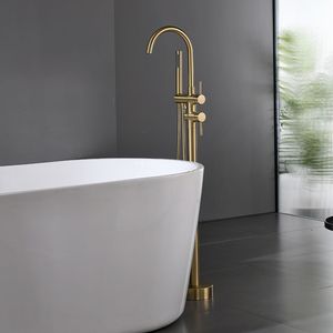 Rubinetto Monocomando per Vasca da Bagno Freestanding e Doccetta a Mano, Montaggio a Pavimento (Oro Spazzolato) - Product Image 6