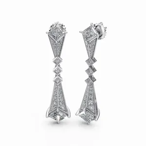 Boucles d'oreilles pendantes et tombantes de créateur Celestial Nebula en or blanc 18 carats avec diamants de laboratoire taille ronde et taille princesse à vendre - Product Image 3