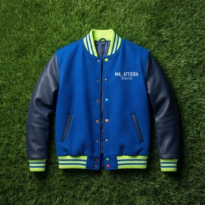 Veste pour homme MA_ATTIERA, manches en cuir PU bleu, logo brodé, style décontracté, coupe classique, col rabattu, pour l'automne - Product Image 5