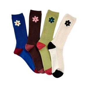 Chaussettes d'équipage confortables et décontractées pour hommes et femmes, broderie de fleurs mignonnes, orteil contrasté, logo personnalisé, antibactérien, commande en gros - Product Image 1