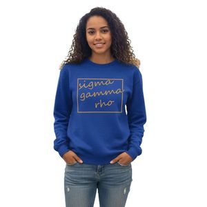 Sudadera con cuello redondo Sigma Gamma Rho Script Box, personalizada para hermandades griegas, de forro polar, estilo casual universitario y urbano, venta al por mayor - Product Image 1