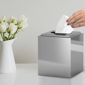 Modern Brushed Stainless Steel Square Tissue <b>Box</b> Cover For Bathroom <b>Vanity</b> Elegant Silver Metal Facial Tissue Dispenser Premium - Product Image 6