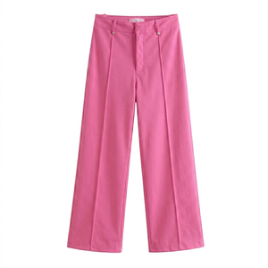 Pantalones de cuero holgados para mujer, transpirables, de verano, tejidos, de cintura media, con cierre frontal plano, de largo completo, negros, informales, a la moda - Product Image 1