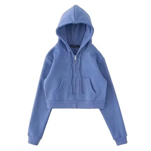 Sudadera Corta con Cierre para Mujer, Color Sólido, Manga Larga, Transpirable, de Algodón Tejido, Ropa de Otoño, Estilo Urbano, Fabricación OEM - Product Image 4