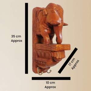 Premium Handcrafted Light Brown Mango Wood Elephant <b>Key</b> Holder Premium Quality Wooden Wall Hanger with 2 Hooks Authentic Design - Product Image 3