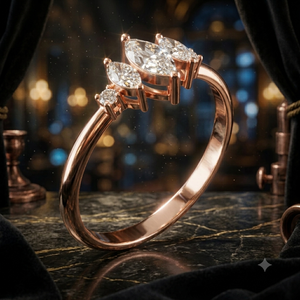 Bague de fiançailles en or rose avec cluster de diamants en moissanite taille marquise pour femme, style vintage, pour mariage, anniversaire ou promesse - Product Image 1