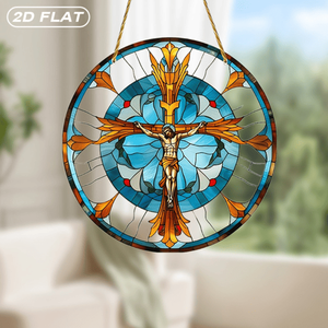 CIFbuy Easy Hang - Pannelli in Vetro Acrilico Effetto Vetro Colorato con Girasole, Croce e Gesù, da Appendere a Parete, Colore Vibrante, per Decorazioni Domestiche - Product Image 5