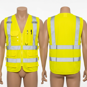 Gilet de sécurité en maille polyester premium 120 GSM, jaune fluo, orange, panneaux réfléchissants, logo personnalisé - Product Image 6