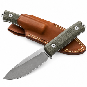 Couteaux de chasse à lame fixe avec manche texturé vert, lame finition grise, étui en cuir marron pour le camping, la randonnée et les activités de plein air - Product Image 6