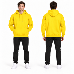 Men's White Pullover Hooded Sweatshirt Regular Fit Cotton Fleece Casual Solid Color Pocket Design Winter Windproof Eco-Friendly - Product Image 6