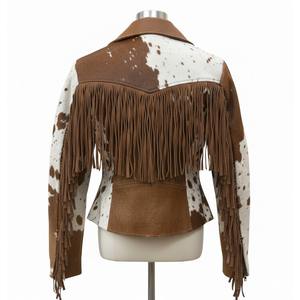 Veste en cuir de vachette marron personnalisée avec franges pour hommes et femmes, veste en cuir véritable de style western faite à la main - Product Image 3
