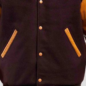 Wholesale <b>Men</b>’s Wool & <b>Leather</b> Varsity <b>Bomber</b> Jacket Premium Wool Body Genuine <b>Leather</b> Sleeves Ribbed Cuffs & Snap Button Street - Product Image 5