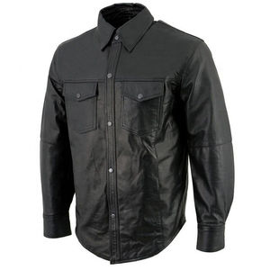 <b>Men's</b> Leather <b>Shirts</b> Casual <b>Winter</b> Wear Custom Embroidery Logo Genuine Cowhide Leather Club Party Street Wears Wind Proof <b>Shirt</b> - Product Image 3