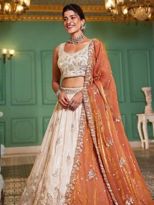 Beige Silk Floral Embroidery Floor-Length <b>Lehenga</b> Choli Set Pink Dupatta Wedding Indian Pakistani Dress <b>Women</b> Summer Winter - Product Image 3