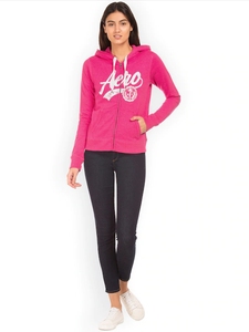 Sweat-shirt à capuche rose pour femme, en coton mélangé, tricoté, coupe classique, style automne - Product Image 3