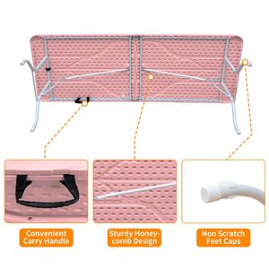 Table pliante portable rose en plastique de 2,4 m à haute capacité de charge pour le camping, les pique-niques et les fêtes - Product Image 3