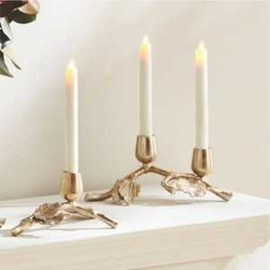 Set 3 Gold <b>Brass</b> Taper <b>Lantern</b> Eco-Friendly Heat Resistant Handmade Modern Pillar Stand Metal Table Centerpiece Home Decor - Product Image 2
