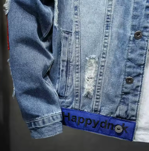 <b>Mens</b> <b>Denim</b> <b>Jacket</b> Casual Turndown Collar Ripped Patchwork Design Single Breasted Autumn Style Regular Fit - Product Image 5