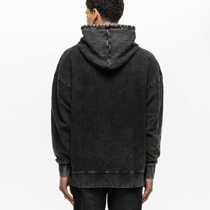 <b>Men's</b> Oversized Washed Black Hooded Sweatshirt Regular <b>Sleeve</b> Solid Color French Terry Cotton <b>Hoodie</b> Autumn Wear - Product Image 2