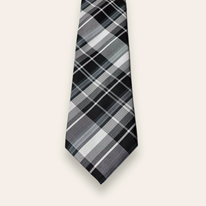 Corbata de Lujo a Cuadros Negra y Plateada para Hombre |   Corbata de Diseño a Cuadros Premium para Negocios, Bodas, Fiestas y Uso Formal en la Oficina - Product Image 3